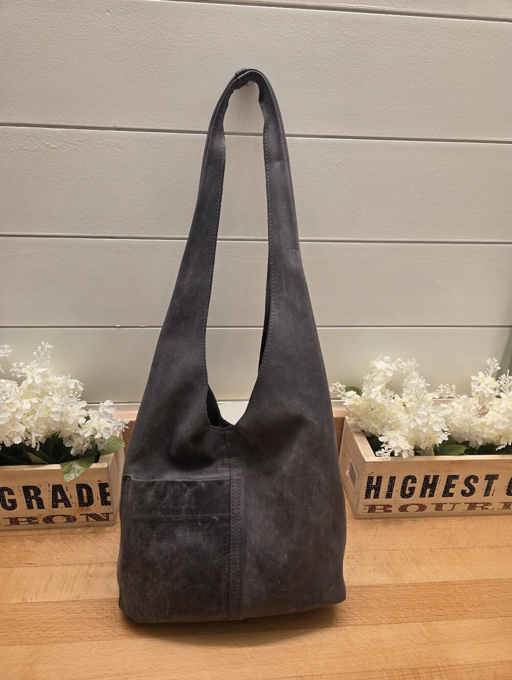 Rough & Tumble Small Candid Sling  Gray Leather Shoulder Bag